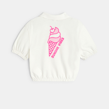 قميص بولو أبيض اللون للفتيات بأكمام قصيرة